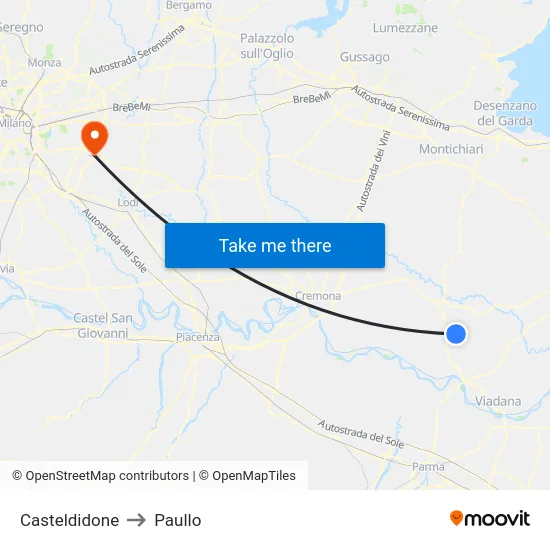 Casteldidone to Paullo map