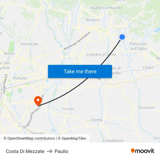 Costa di Mezzate to Paullo map