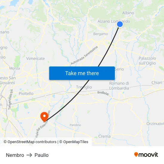 Nembro to Paullo map