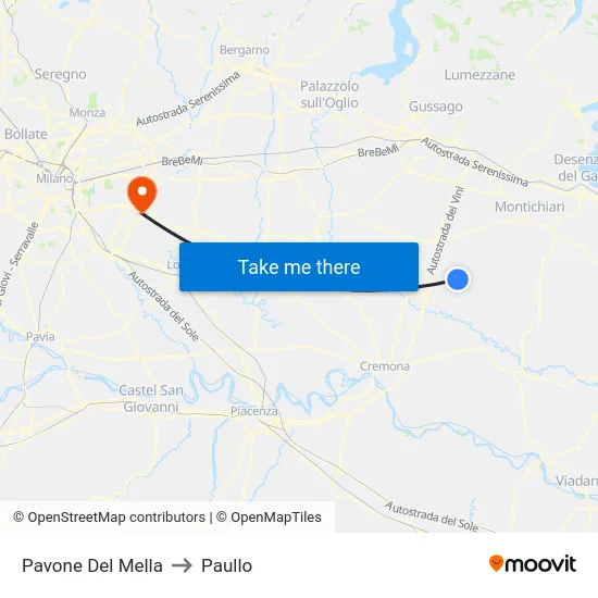 Pavone Del Mella to Paullo map