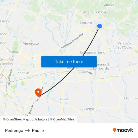 Pedrengo to Paullo map