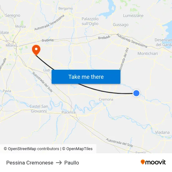 Pessina Cremonese to Paullo map