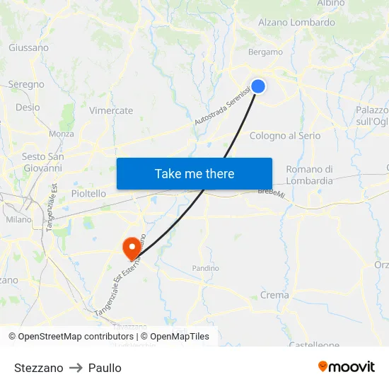 Stezzano to Paullo map