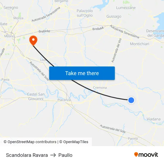 Scandolara Ravara to Paullo map