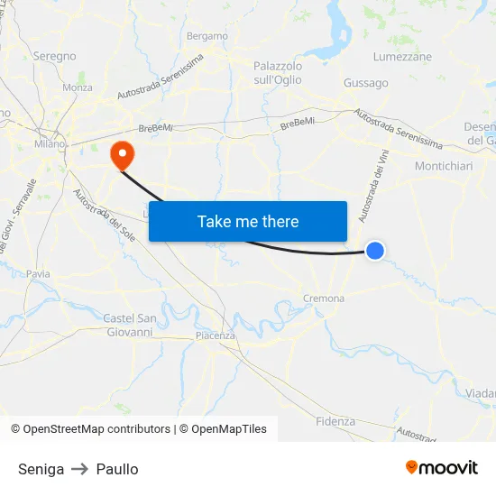 Seniga to Paullo map