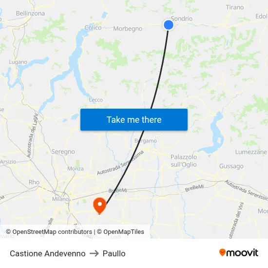 Castione Andevenno to Paullo map