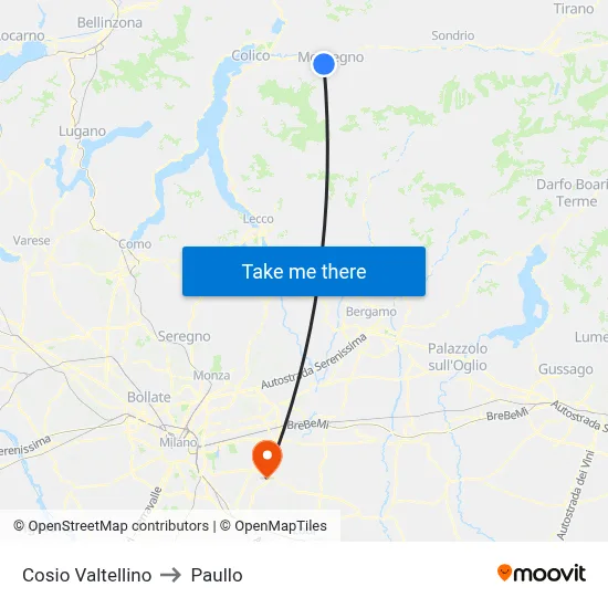 Cosio Valtellino to Paullo map