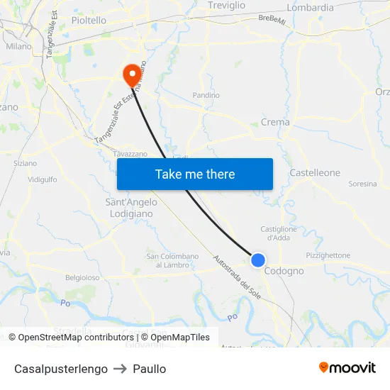 Casalpusterlengo to Paullo map