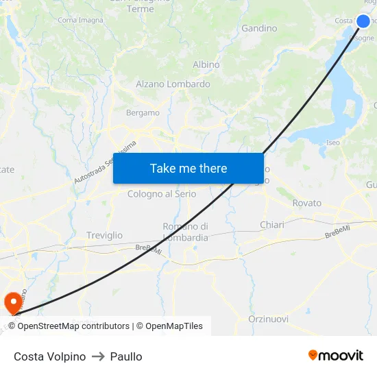 Costa Volpino to Paullo map