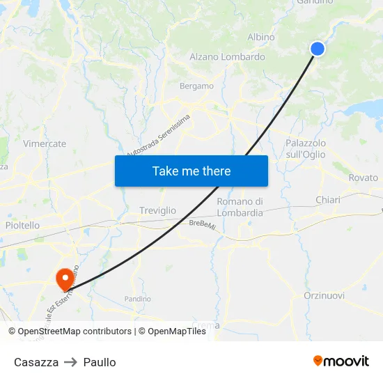 Casazza to Paullo map