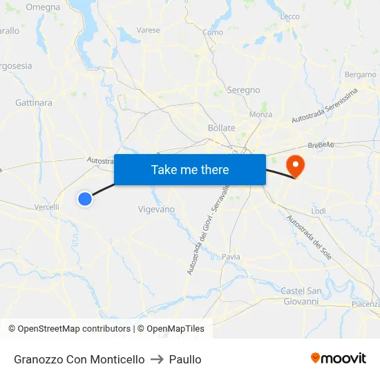 Granozzo Con Monticello to Paullo map