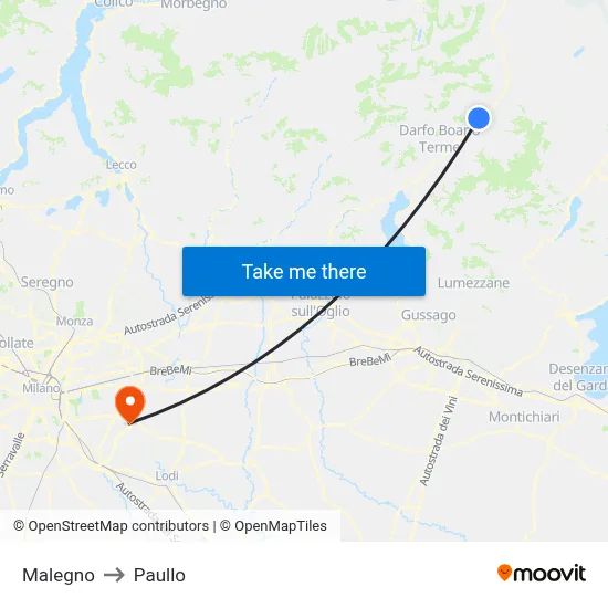 Malegno to Paullo map