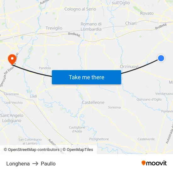 Longhena to Paullo map