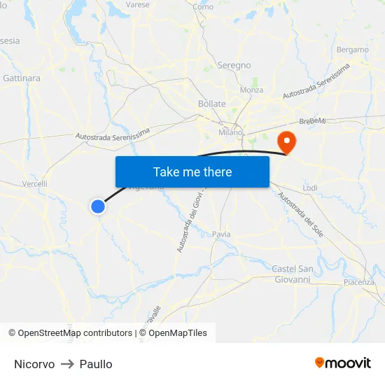 Nicorvo to Paullo map