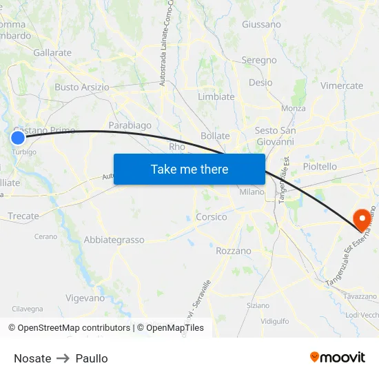 Nosate to Paullo map