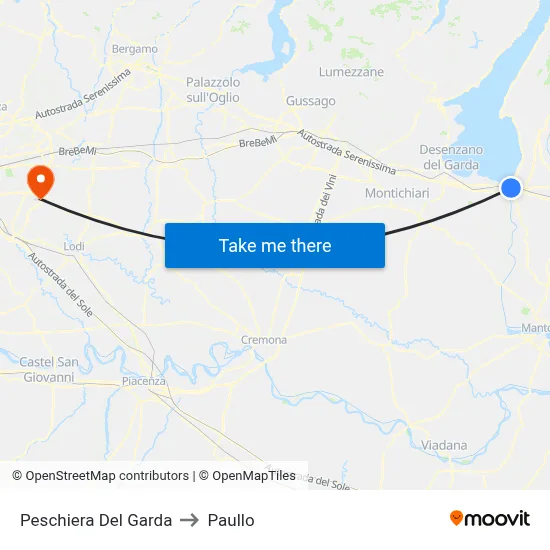 Peschiera Del Garda to Paullo map