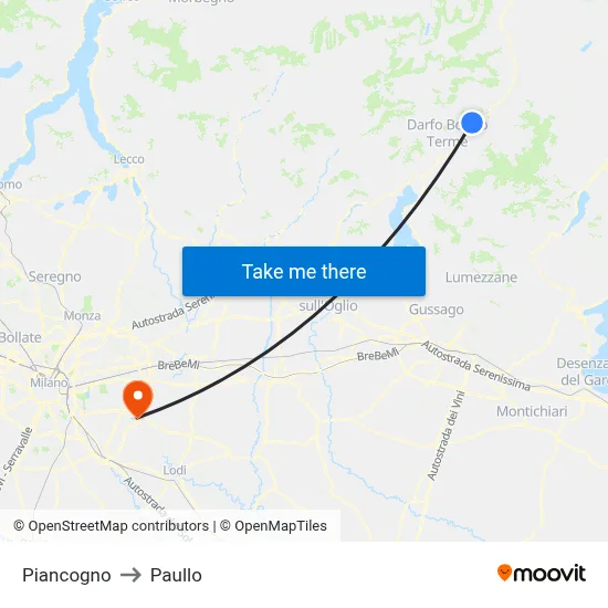 Piancogno to Paullo map