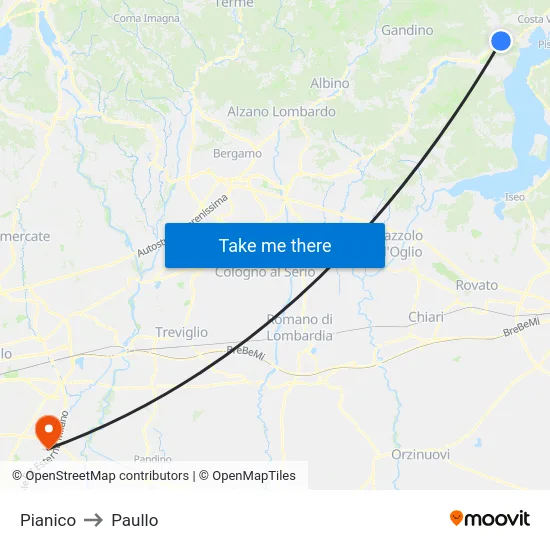 Pianico to Paullo map