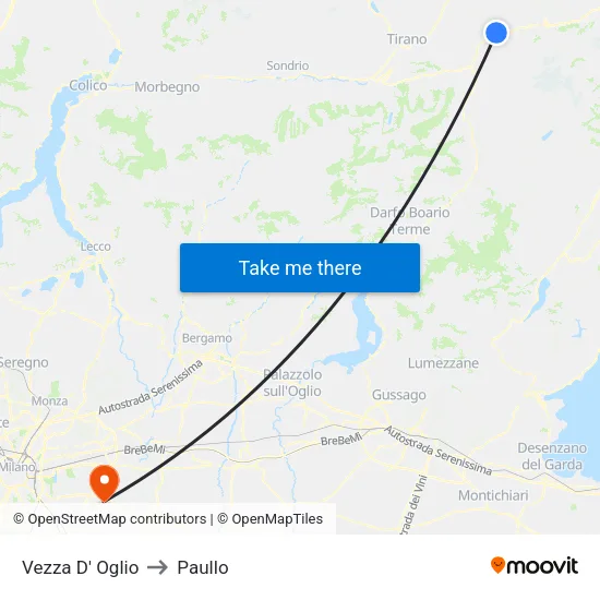 Vezza D' Oglio to Paullo map