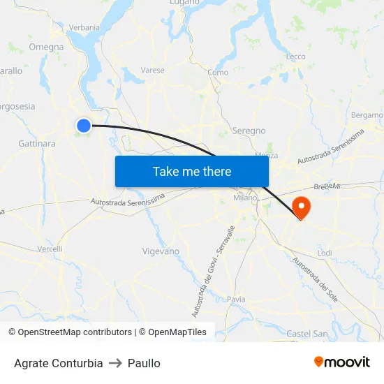 Agrate Conturbia to Paullo map