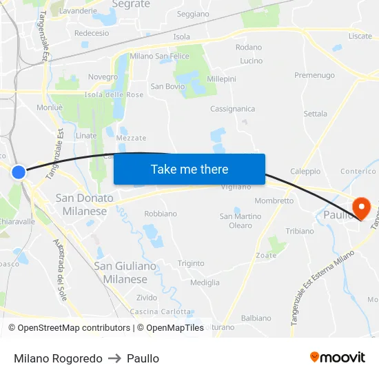 Milano Rogoredo to Paullo map