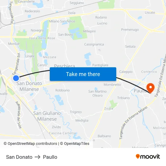 San Donato to Paullo map