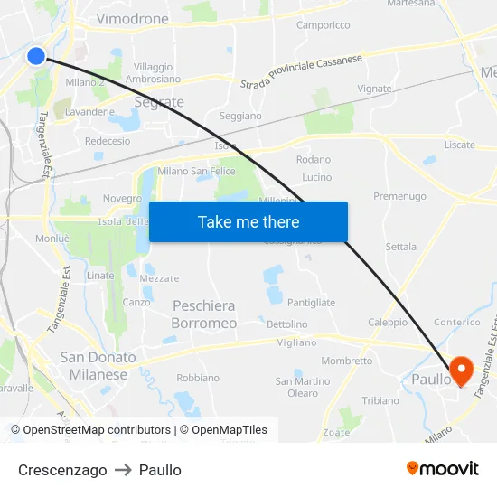 Crescenzago to Paullo map