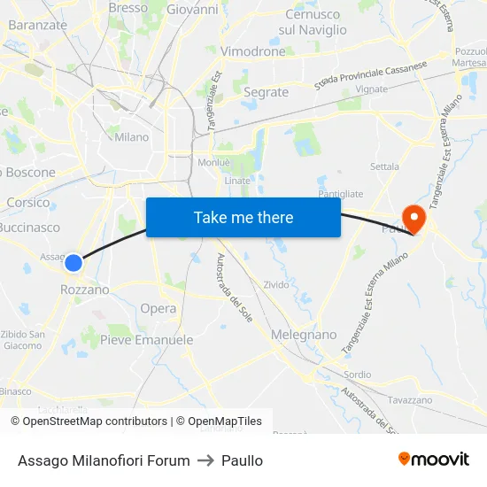 Assago Milanofiori Forum to Paullo map