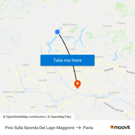 Pino On the Shore of Lake Maggiore to Pavia map