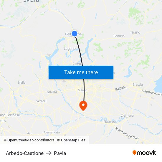 Arbedo-Castione to Pavia map