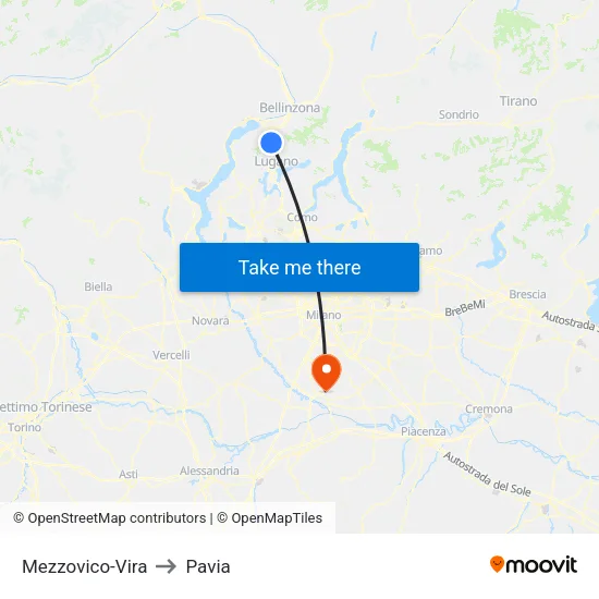 Mezzovico-Vira to Pavia map