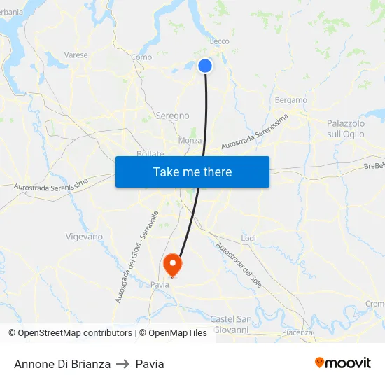 Annone Di Brianza to Pavia map