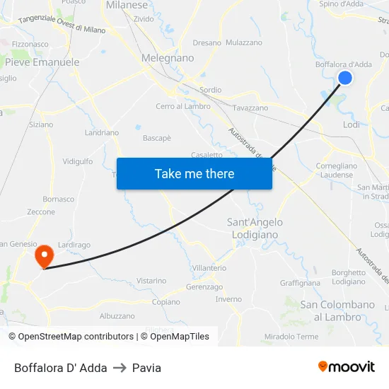 Boffalora D'Adda to Pavia map