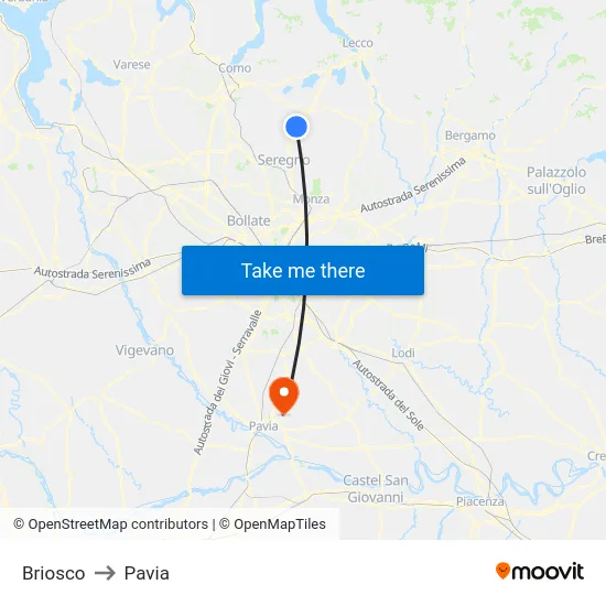 Briosco to Pavia map