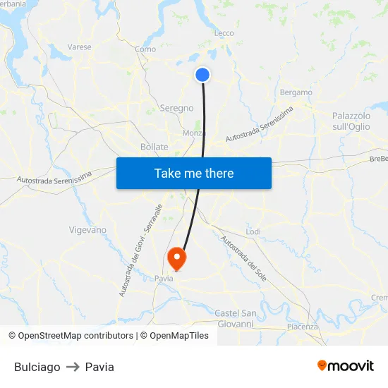 Bulciago to Pavia map