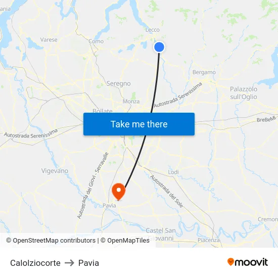Calolziocorte to Pavia map