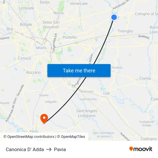 Canonica D' Adda to Pavia map
