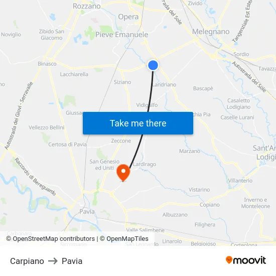 Carpiano to Pavia map