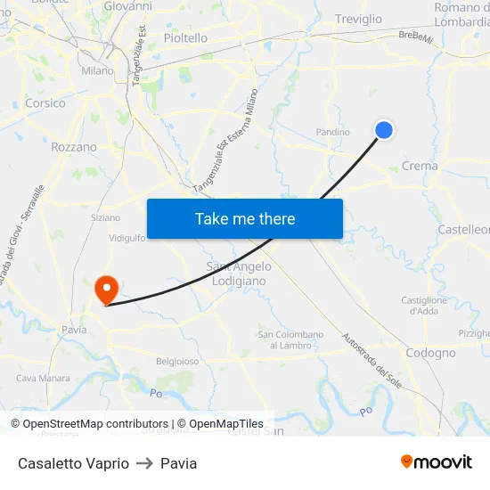 Casaletto Vaprio to Pavia map