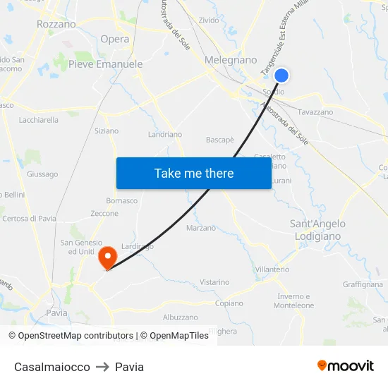 Casalmaiocco to Pavia map