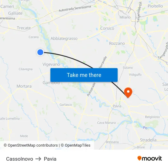 Cassolnovo to Pavia map
