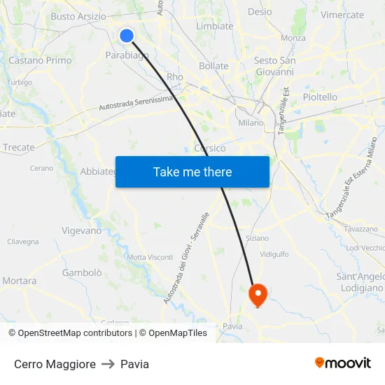 Cerro Maggiore to Pavia map