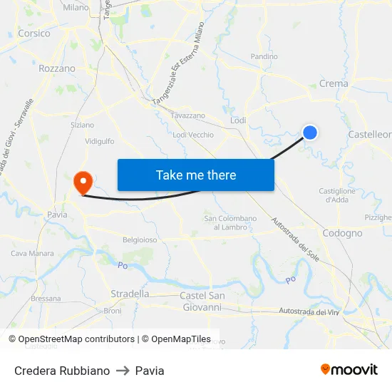 Credera Rubbiano to Pavia map