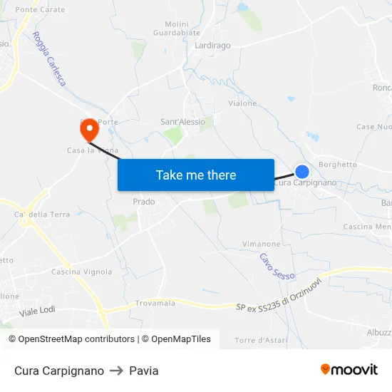 Cura Carpignano to Pavia map