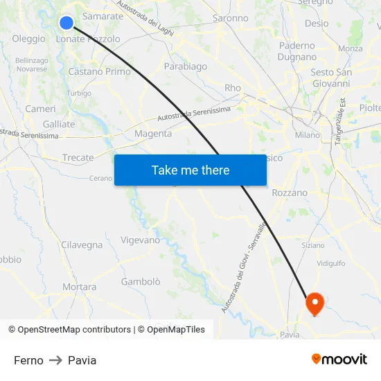 Ferno to Pavia map
