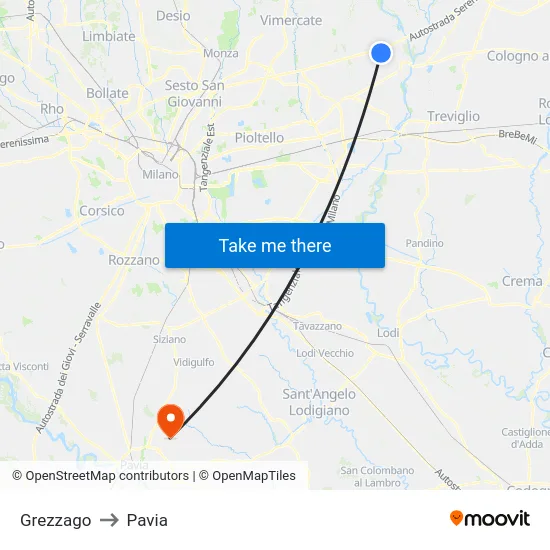 Grezzago to Pavia map
