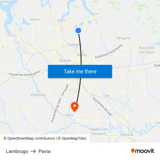 Lambrugo to Pavia map