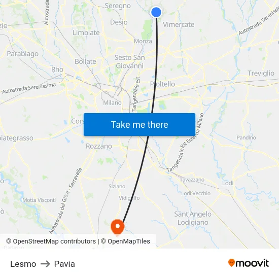Lesmo to Pavia map