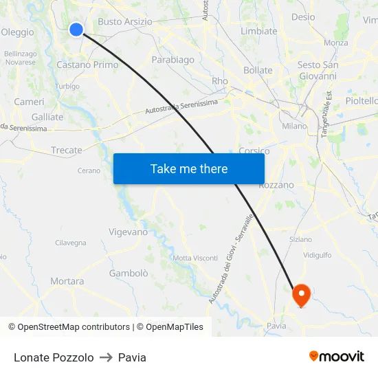 Lonate Pozzolo to Pavia map