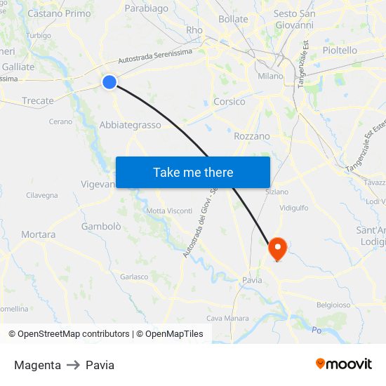 Magenta to Pavia map